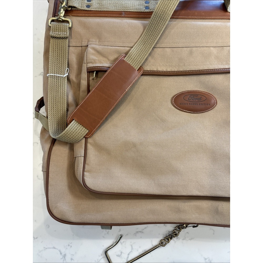 Ford X Eddie Bauer Canvas Leather Fold Up Hanging Garment Travel Bag Brass Hook - Picture 9 of 12